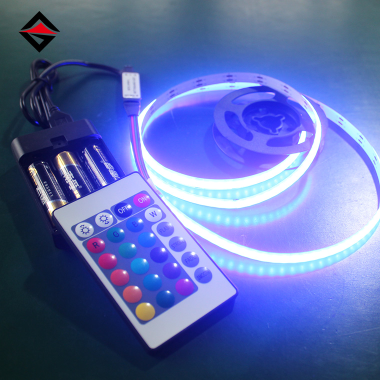 5V RGB Cob LED Strip dengan USB 24-Key Remote Control dan Baterai Box